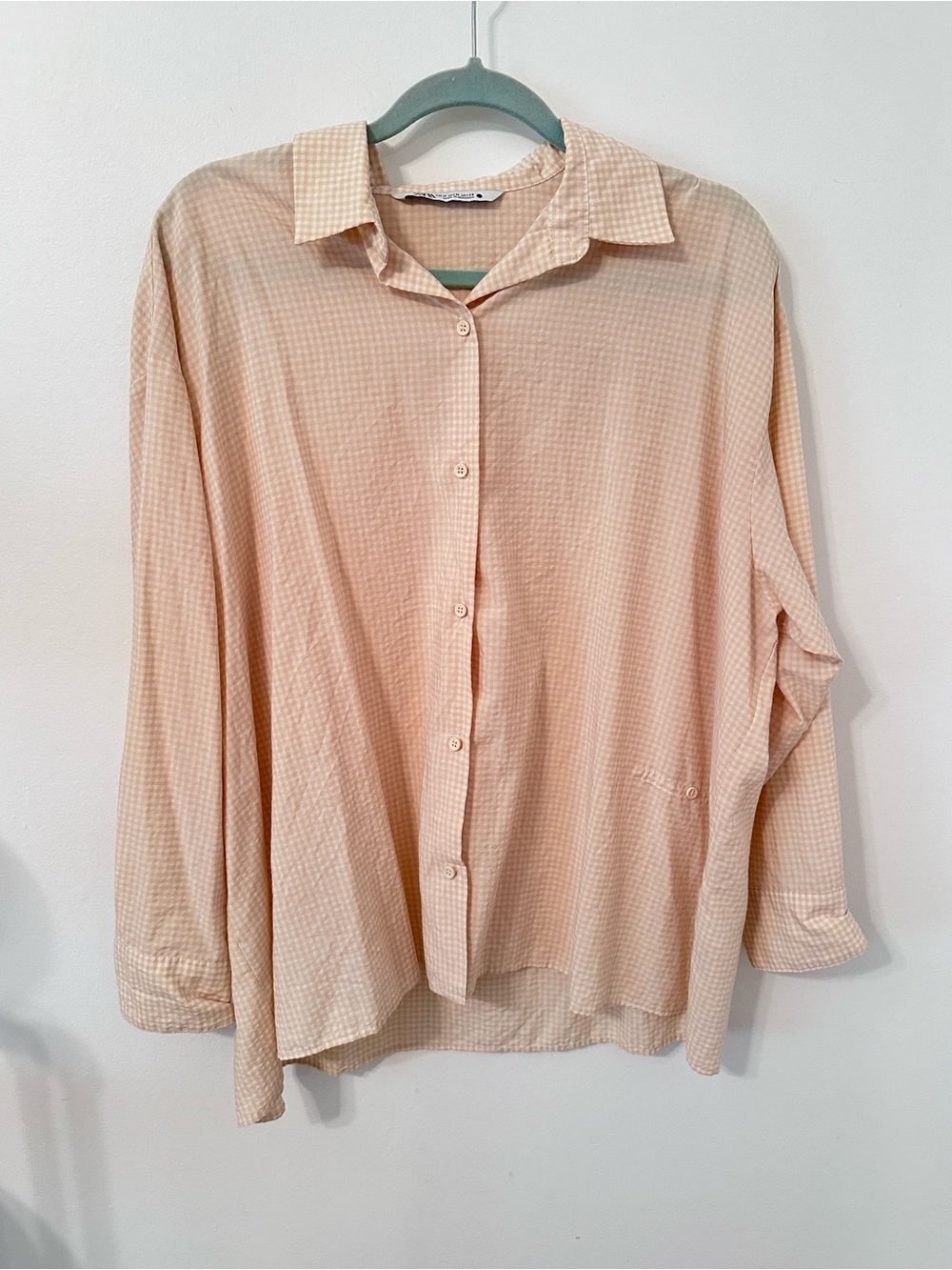 Zara Long-Sleeve Button-Down Shirt in Yellow/Cream checker